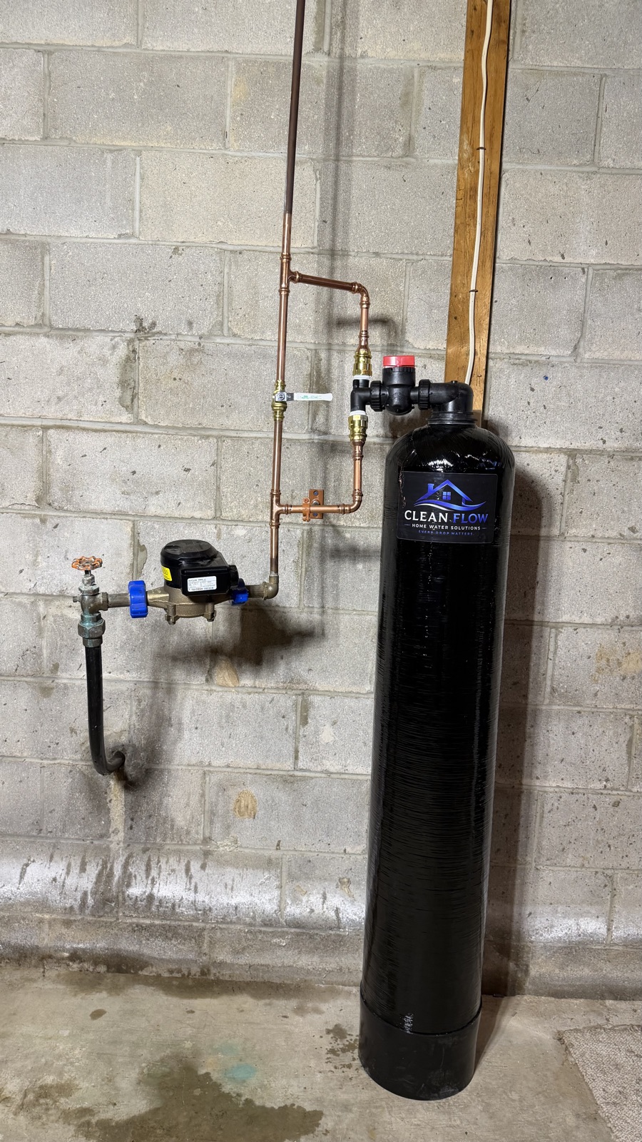 A Clean Flow tank installed on a home's main water line