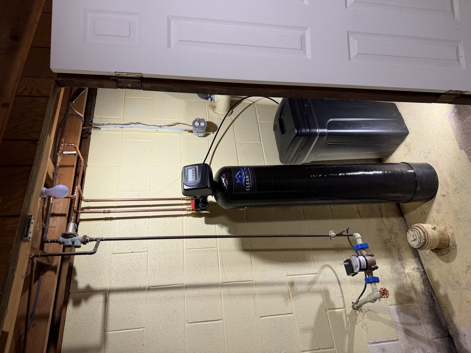 A Clean Flow water softener installed in a Rochester basement
